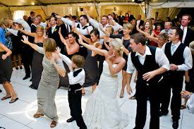 crowd dancing at wedding